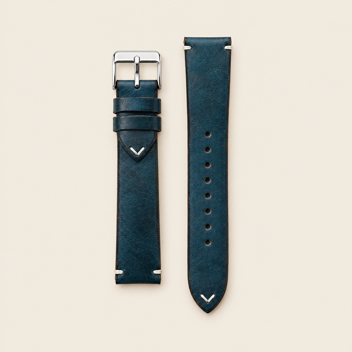The Wax Leather Strap — Navy