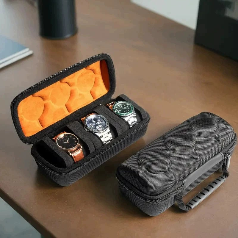The Marlow Three watch case with orange lining