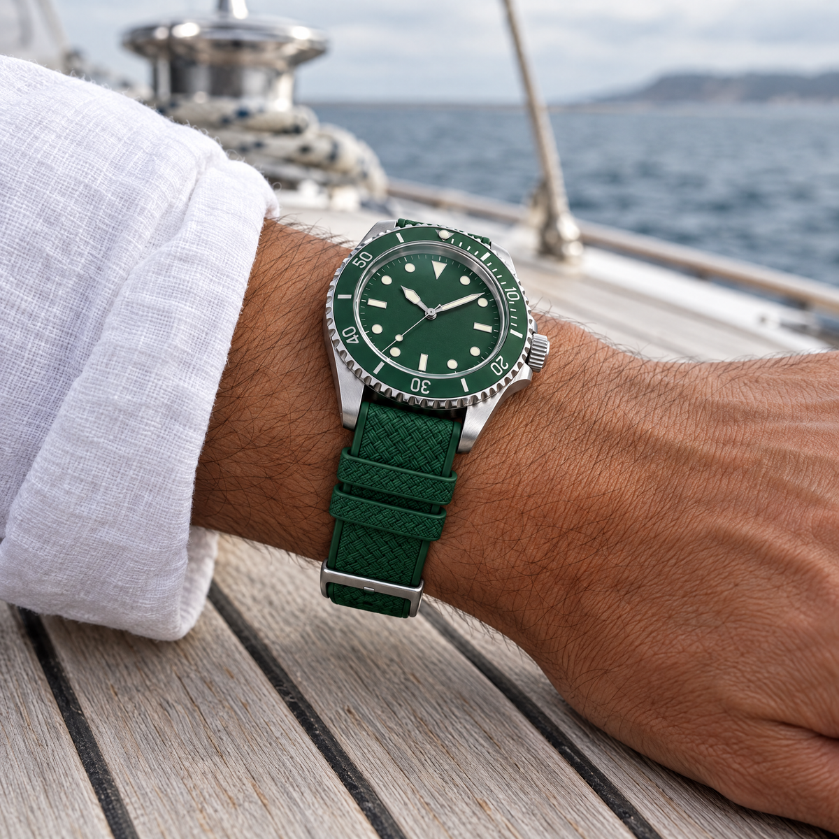 The FKM Dive Strap — Green worn