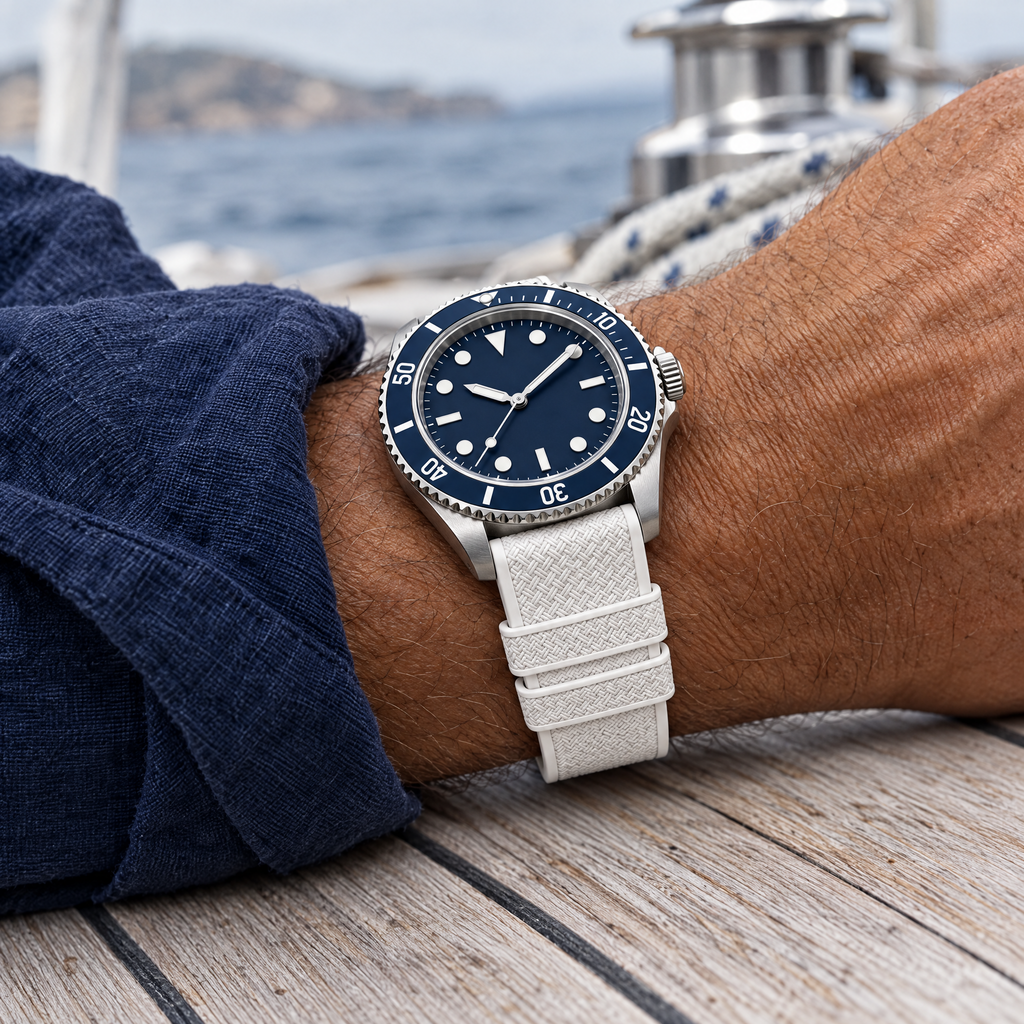 The FKM Dive Strap — White worn