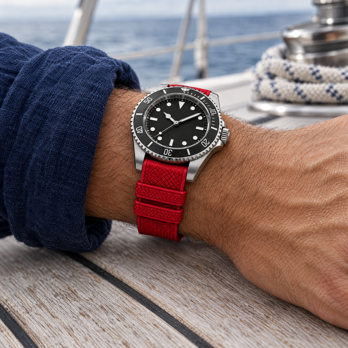 The FKM Dive Strap — Red worn