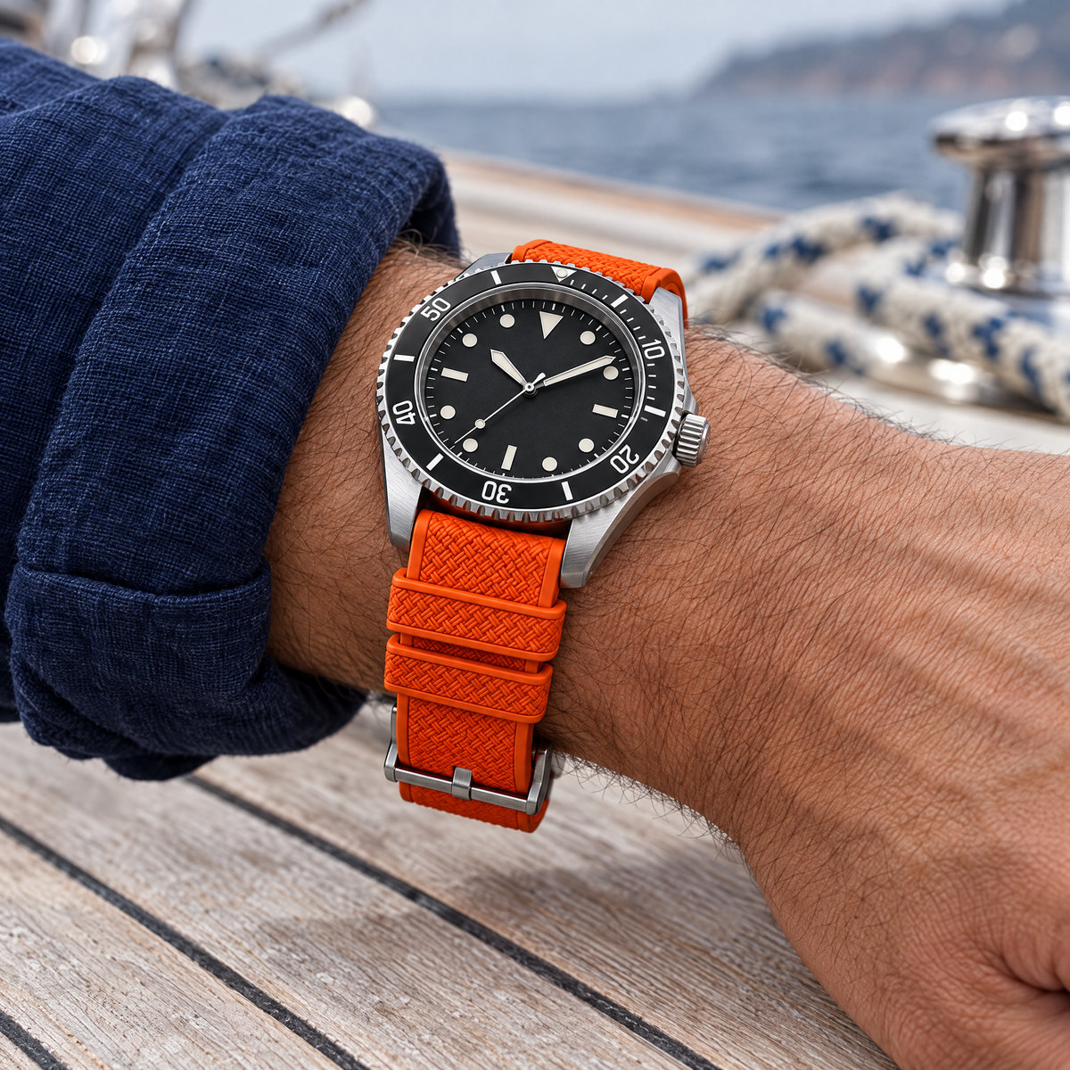 The FKM Dive Strap — Orange worn