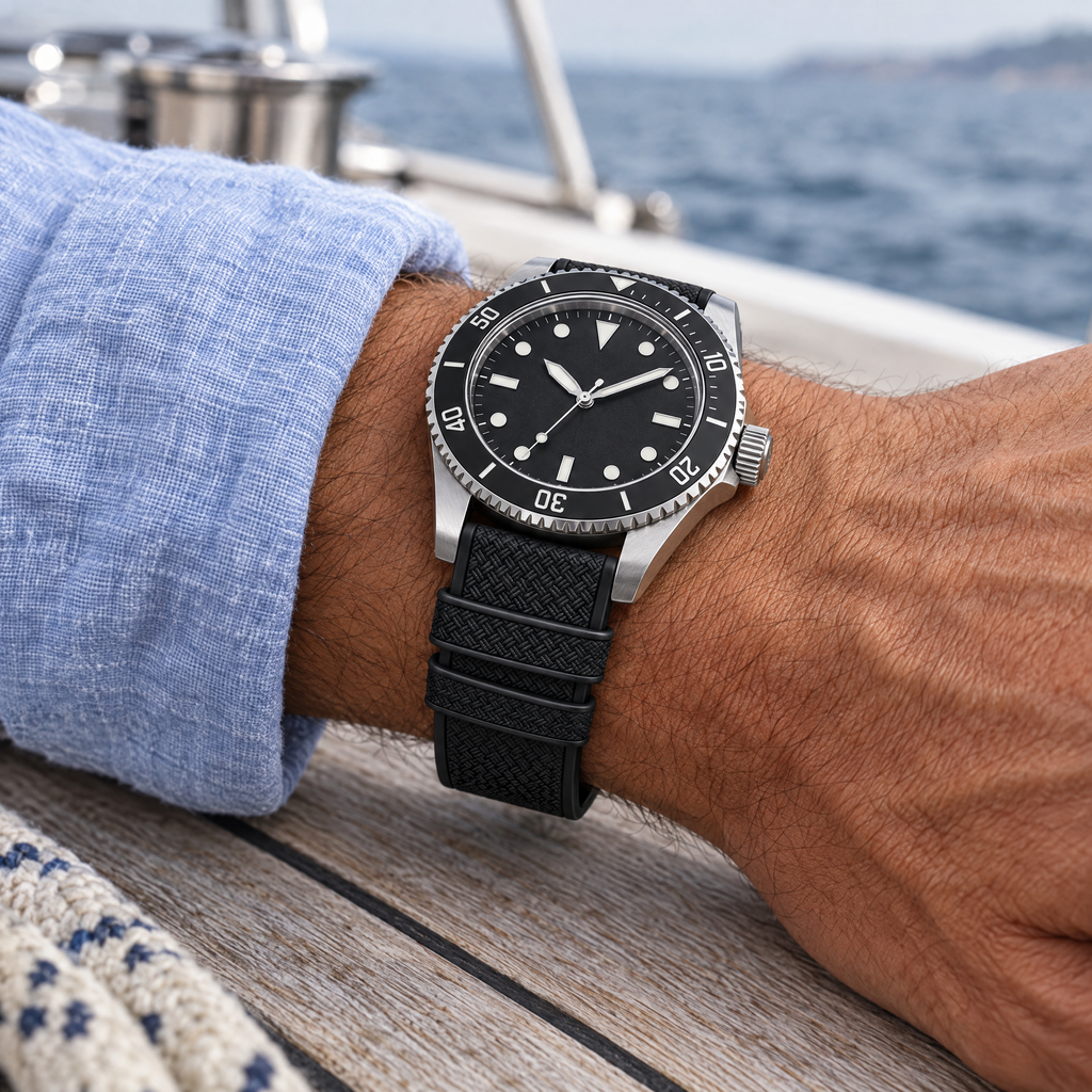 The FKM Dive Strap — Black worn