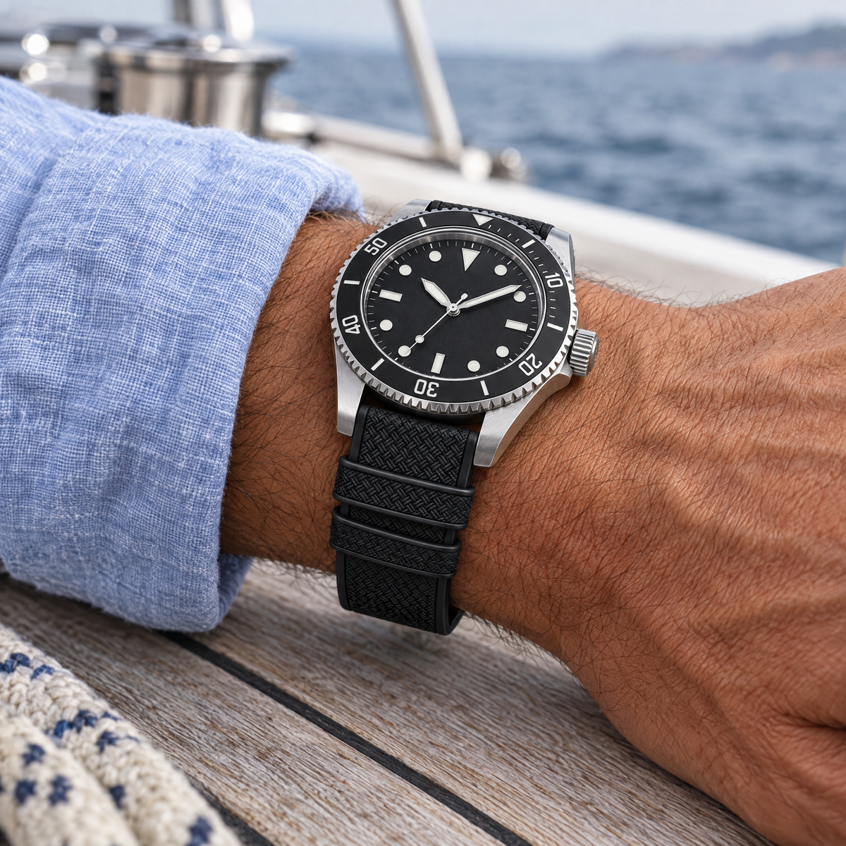The FKM Dive Strap — Black worn