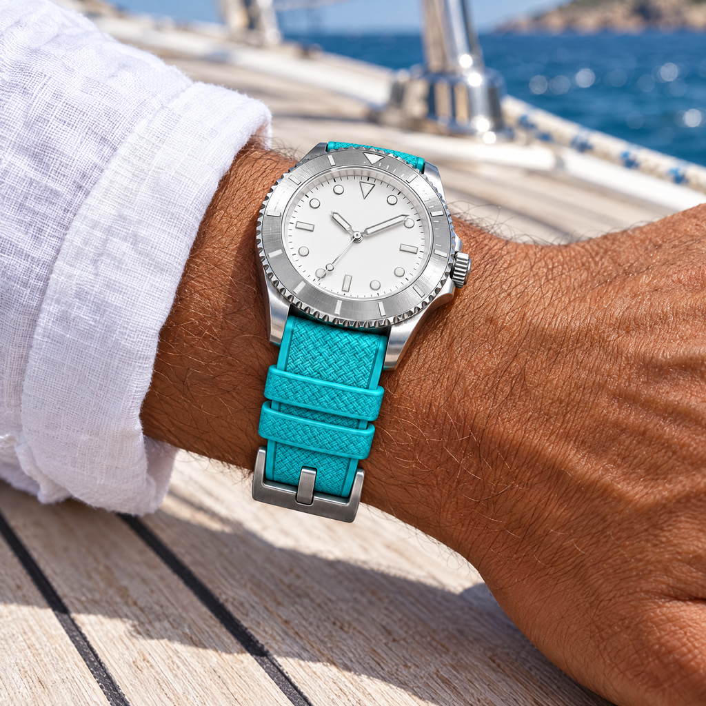 The FKM Dive Strap — Turquoise worn