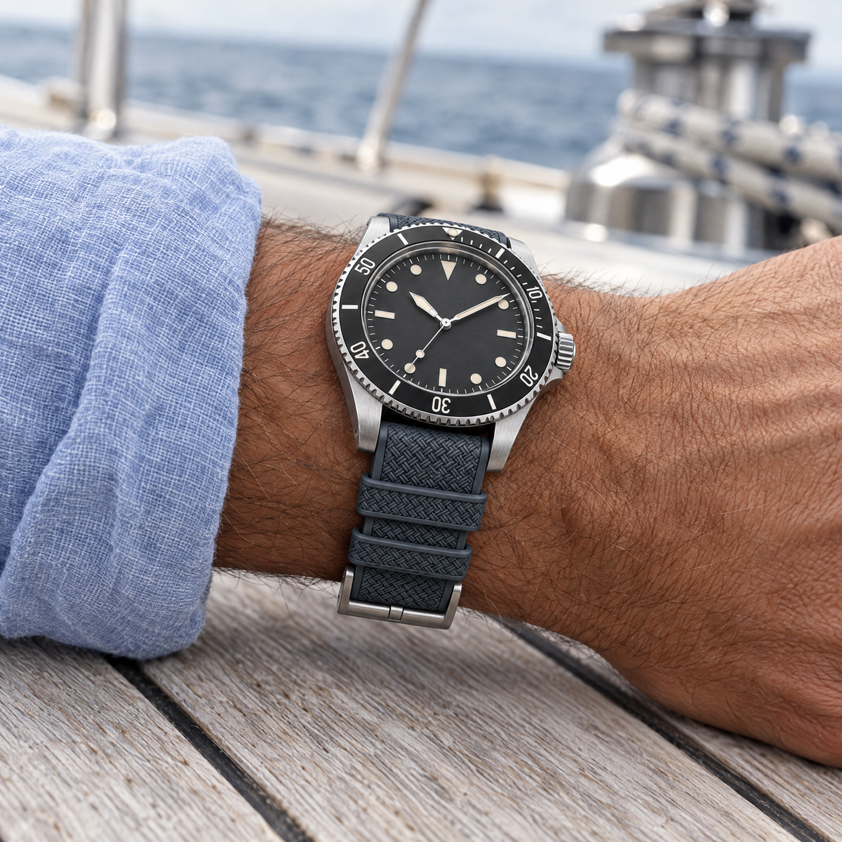The FKM Dive Strap — Grey worn