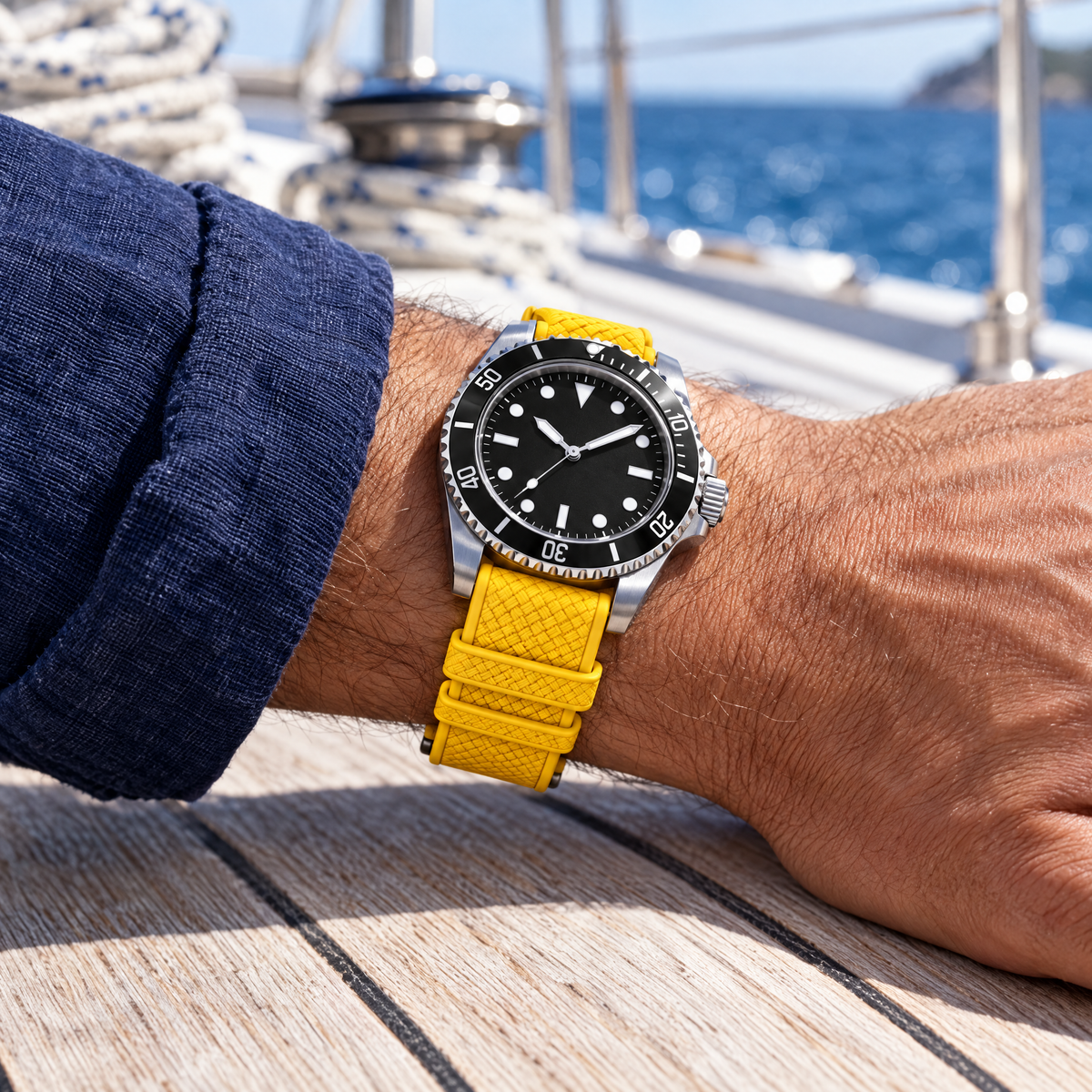 The FKM Dive Strap — Yellow worn