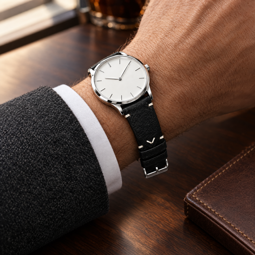 The Wax Leather Strap — Black worn