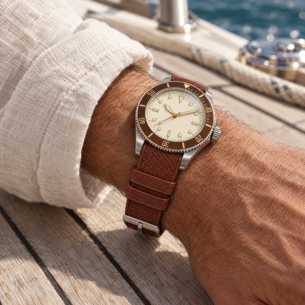 The FKM Dive Strap — Brown worn
