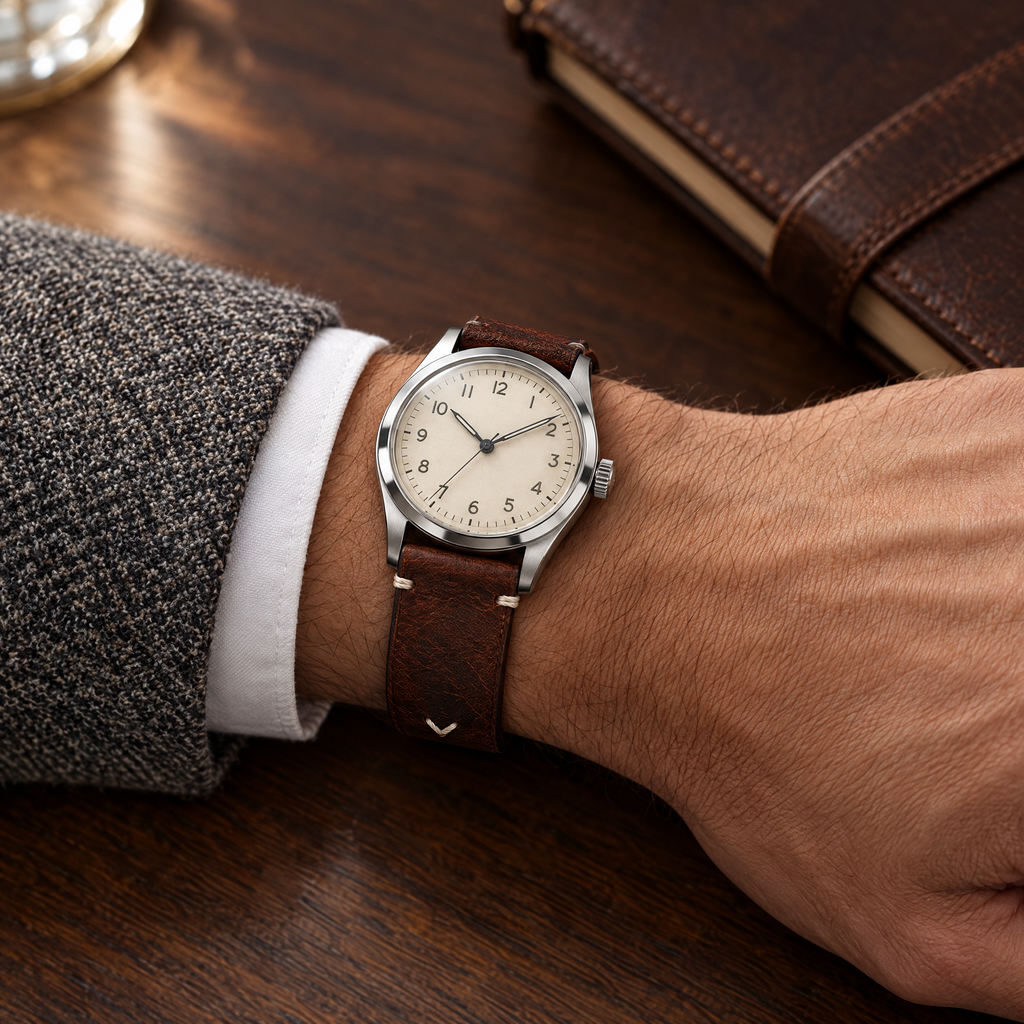 The Wax Leather Strap — Dark Brown worn