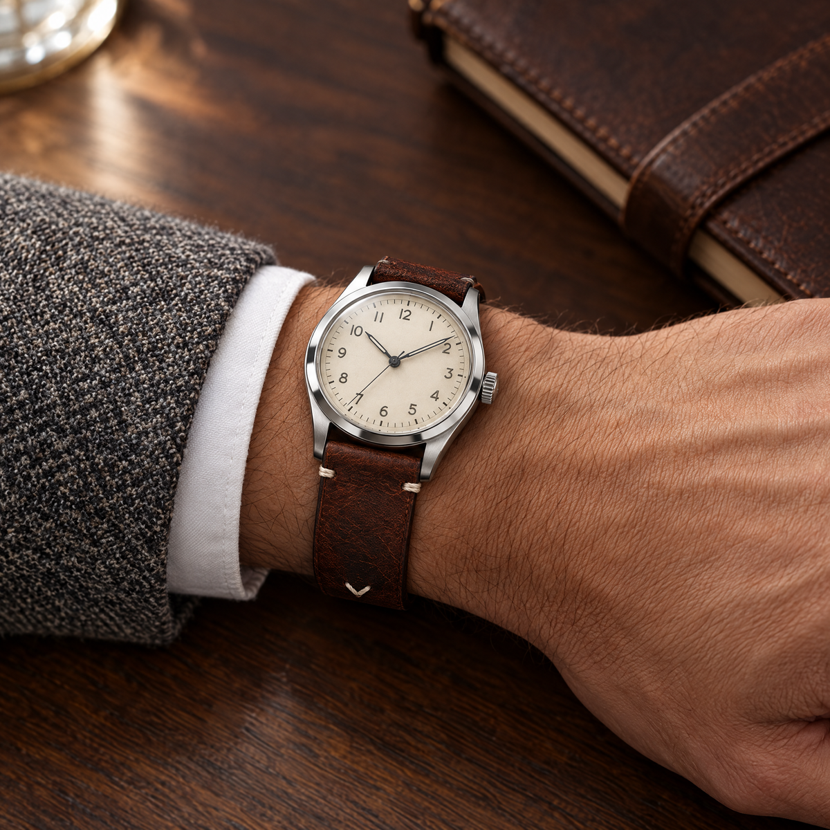 The Wax Leather Strap — Dark Brown worn