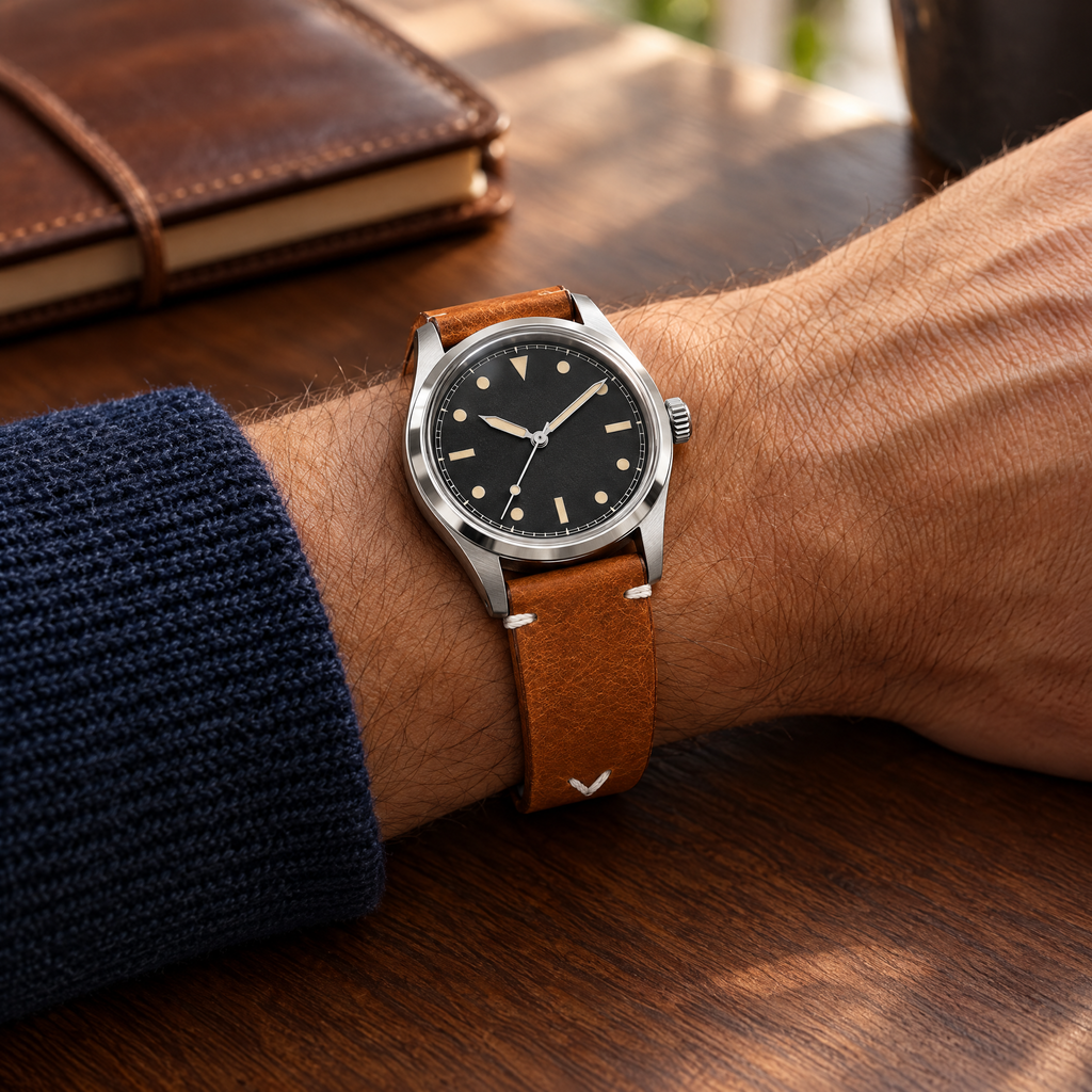 The Wax Leather Strap — Tan worn