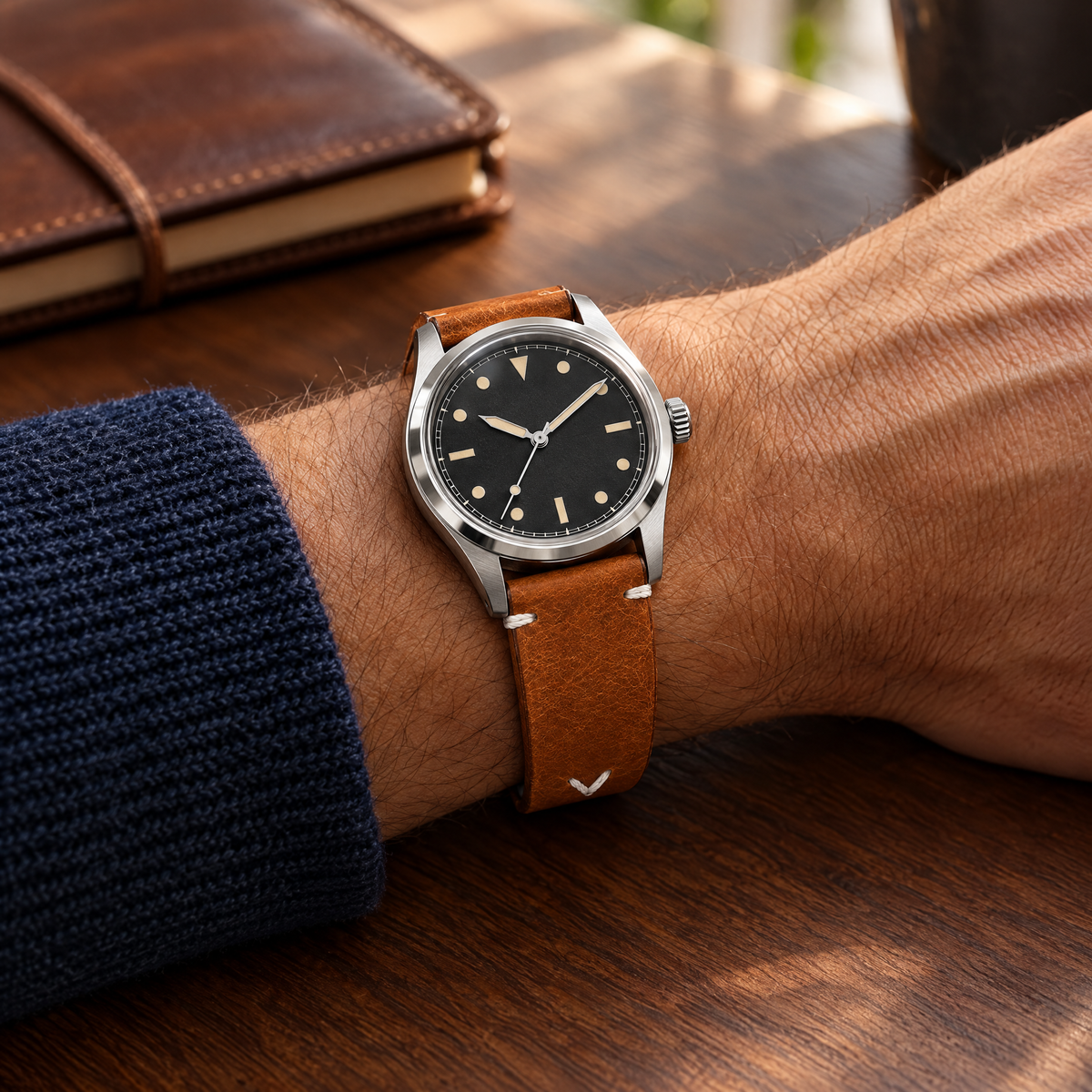 The Wax Leather Strap — Tan worn