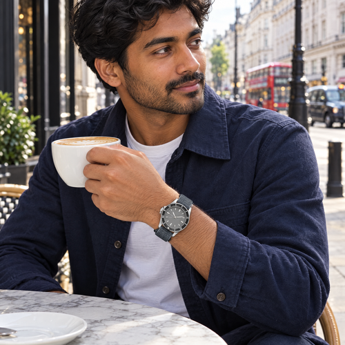 The FKM Dive Strap — Grey on the wrist