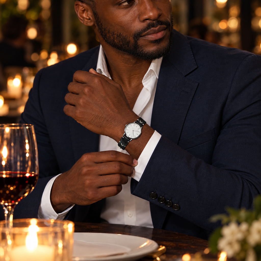 The Wax Leather Strap — Black on the wrist
