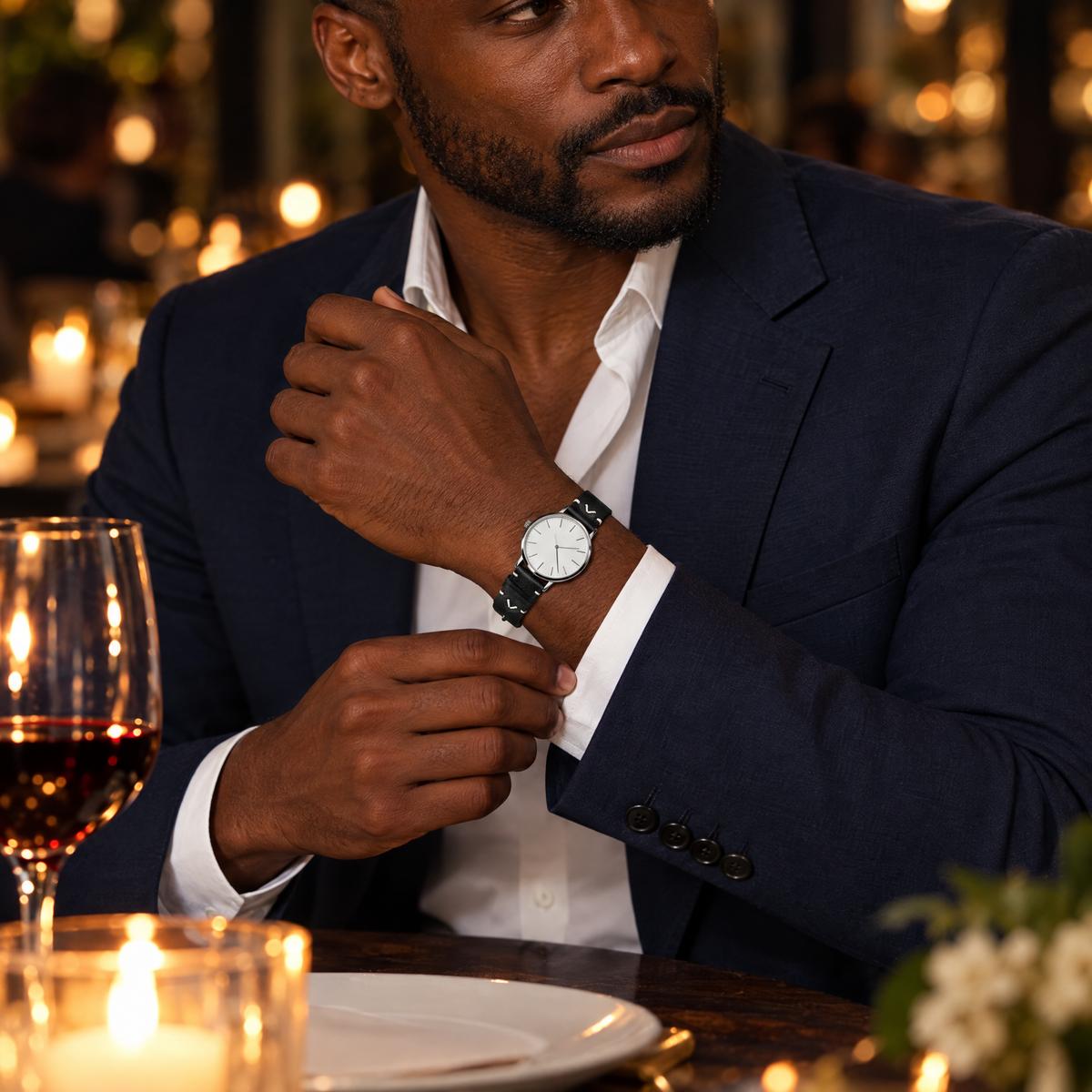 The Wax Leather Strap — Black on the wrist