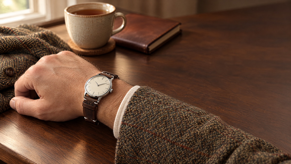 Leather watch strap on the wrist
